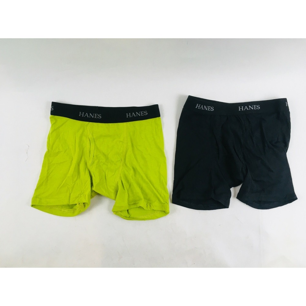 Hanes Boxer Briefs Boys Youth Size Medium Black and Pea Green Stretch  2 Pack